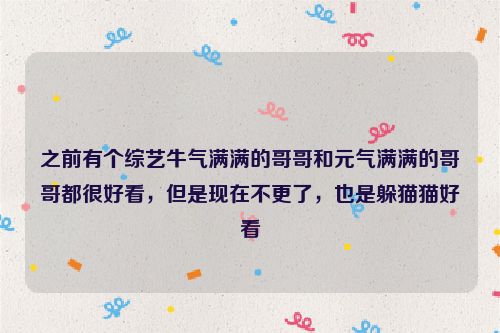 之前有个综艺牛气满满的哥哥和元气满满的哥哥都很好看，但是现在不更了，也是躲猫猫好看